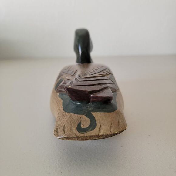 Vintage Hand Painted Wooden Duck Decoy Hand Carved Mallard Figurine Glass Eyes - Picture 6 of 12